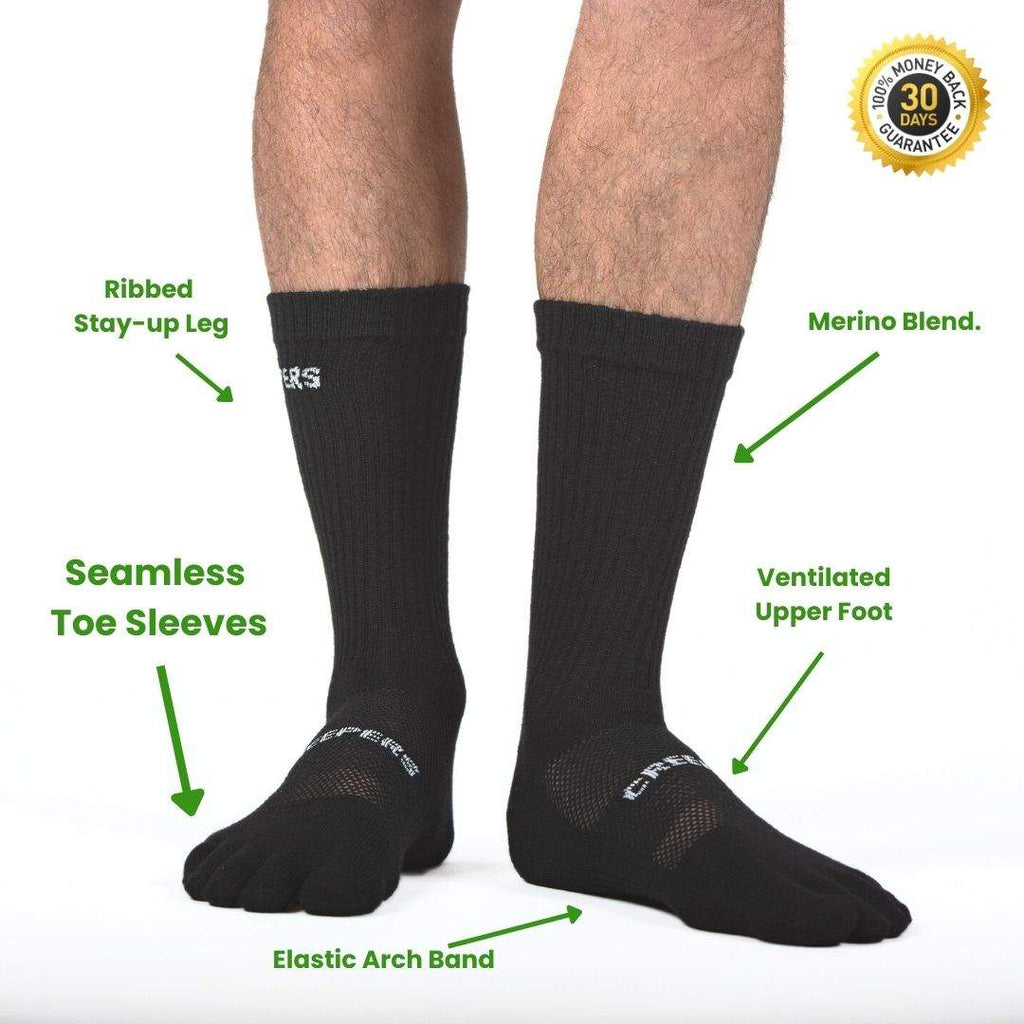 Merino Wool Toe socks, Crew Length Lightweight Hiking & Trail ...